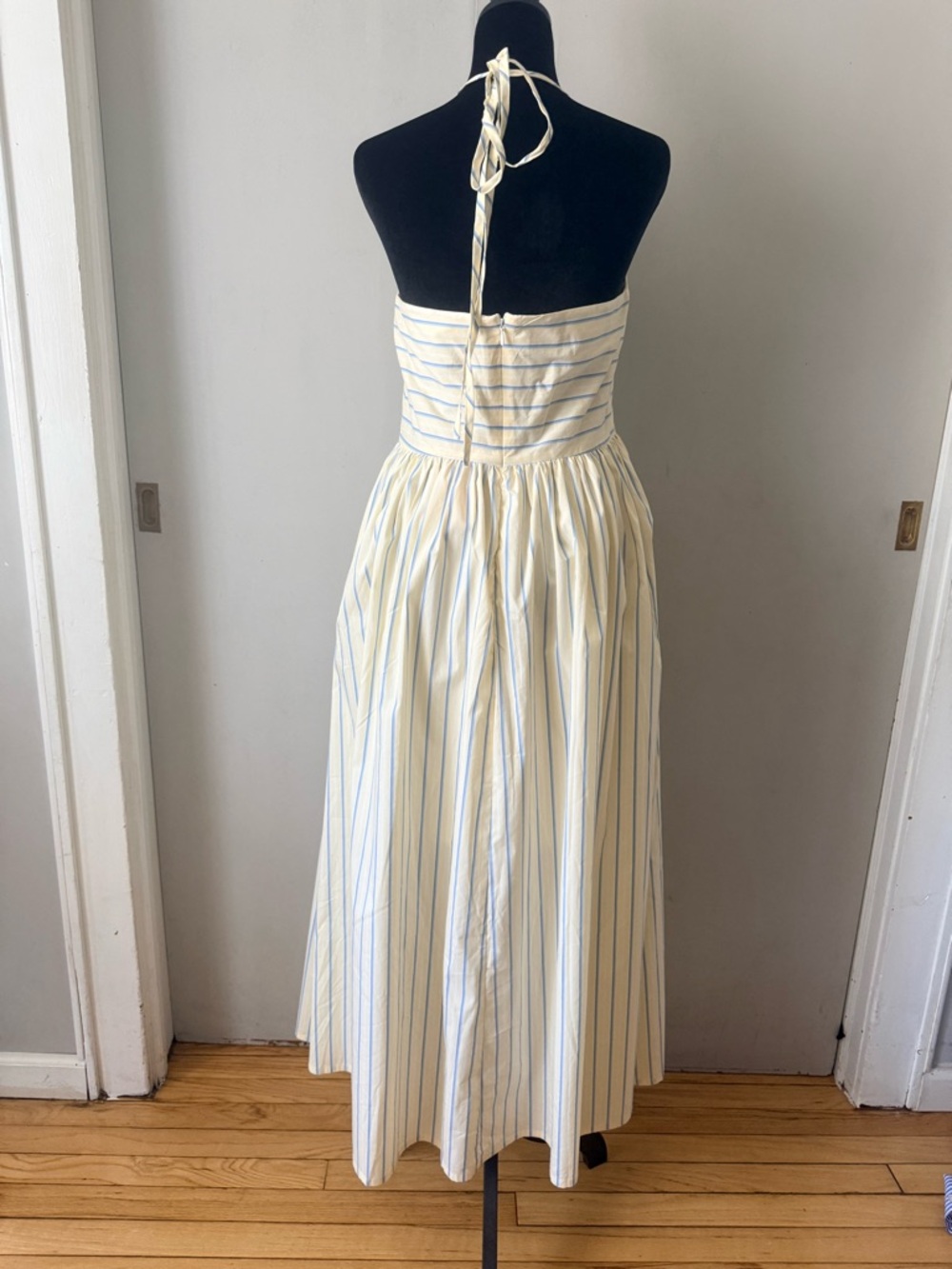 Avec Les Filles Cream Halter Midi Dress with Pastel Stripes - Picture 4 of 6